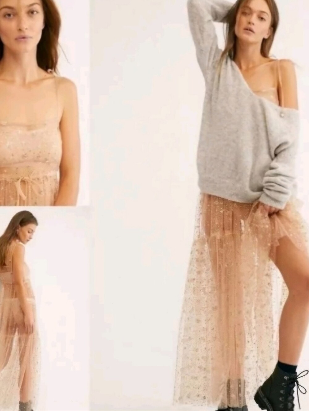 Free People Blush Sheer Sequined High-Low Maxi Dress